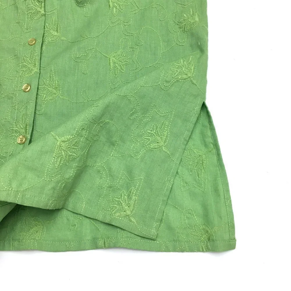 NEW Susan Graver Women's Green Linen Blend Shirt Dress Button Front Belted M